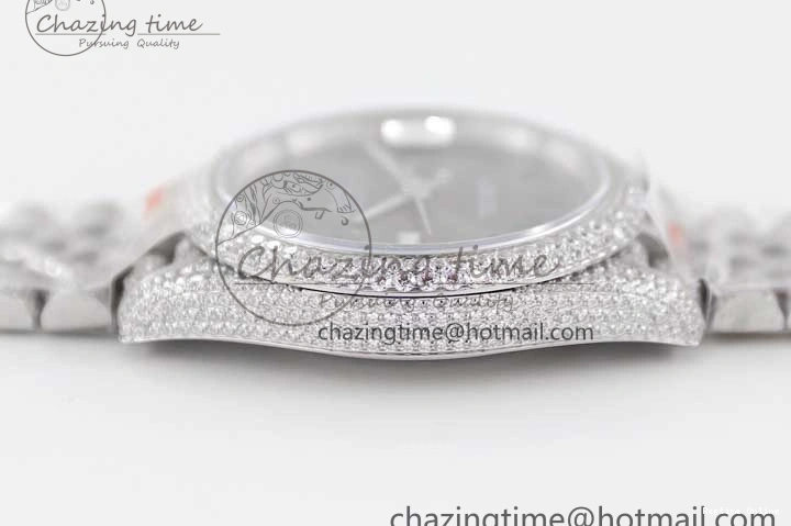 0224 Refined Datejust 41 SS Full Diamonds TWF 1:1 Best Edition Gray Roman Markers Dial on Jubilee Bracelet A 2389